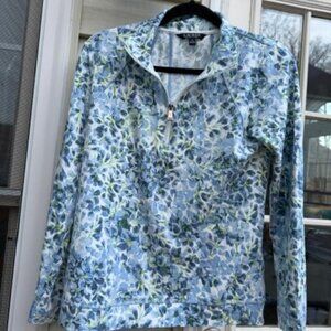 Lauren Ralph Lauren Women’s Blue Floral Long Sleeve Quarter Zip Up Top Size M